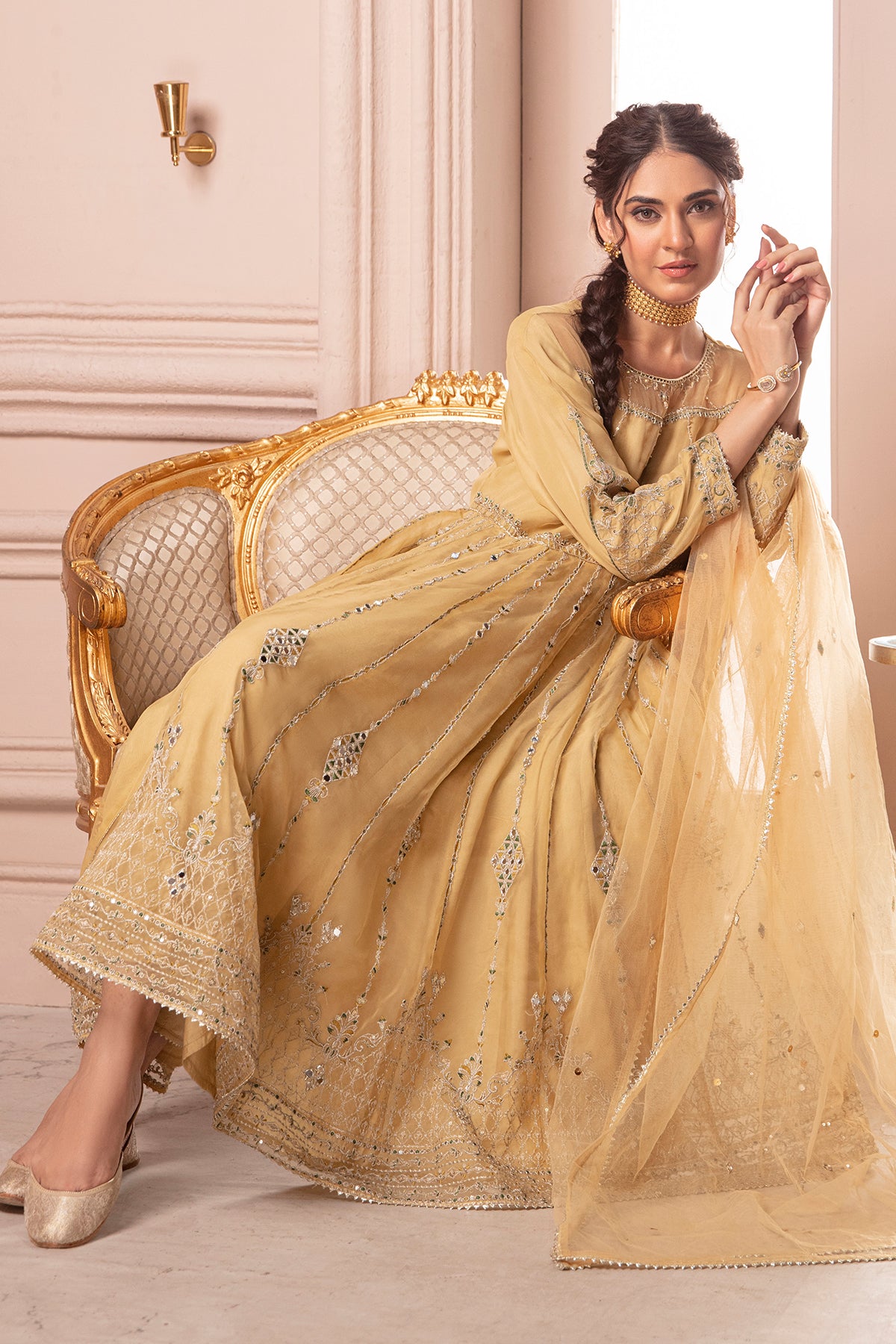 Golden colour 2025 frock suit